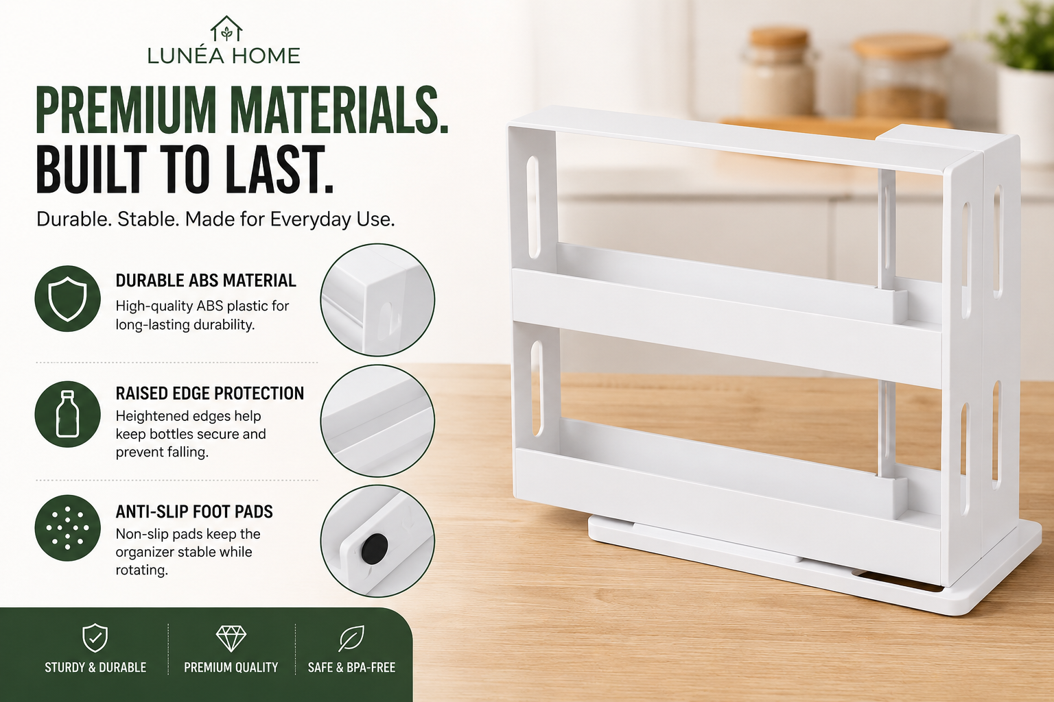 LUNÉA HOME 360° Rotating Spice Rack Organizer | Space Saving Cabinet Storage Shelf