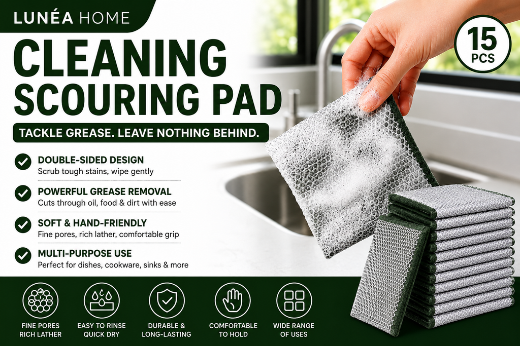 LUNÉA HOME Double-Sided Kitchen Cleaning Cloths | Multi-Purpose Scouring Pads