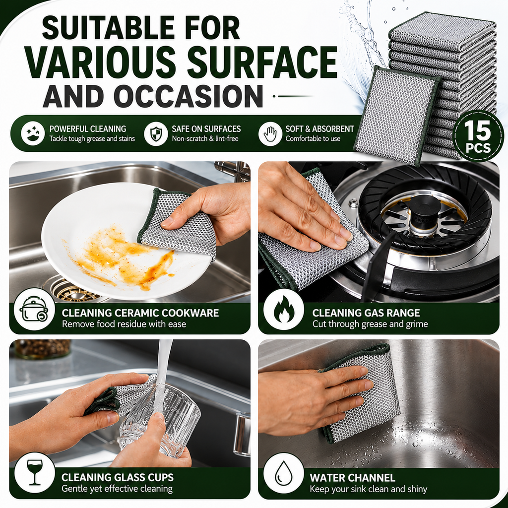 LUNÉA HOME Double-Sided Kitchen Cleaning Cloths | Multi-Purpose Scouring Pads