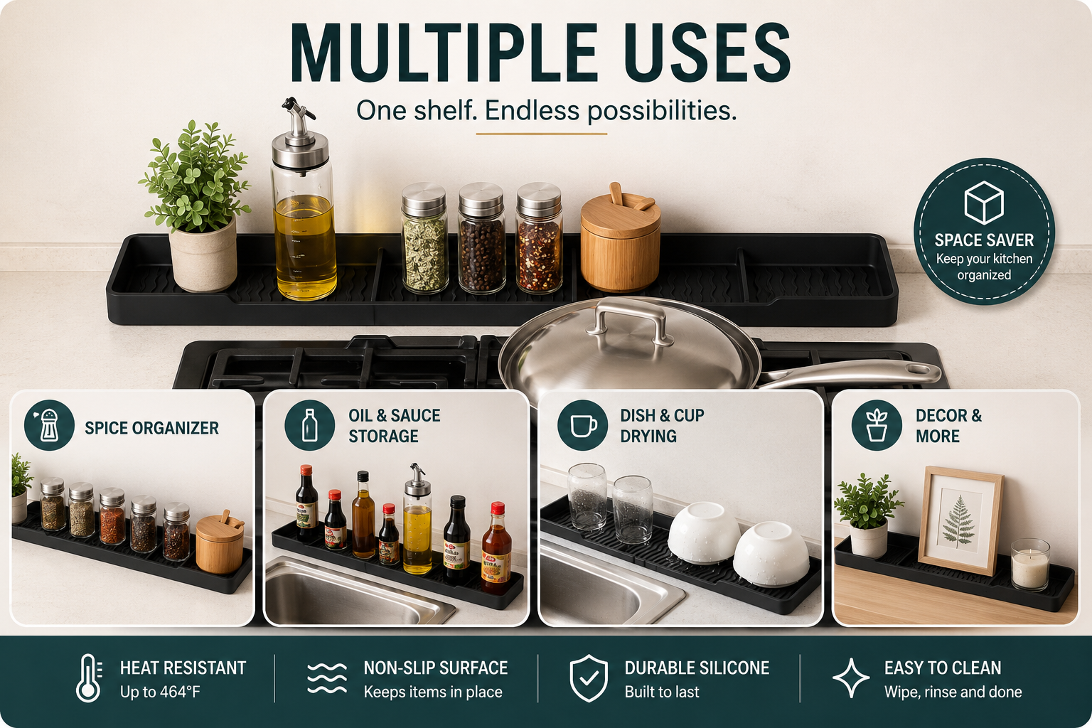 LUNÉA HOME 30" Heat Resistant Stove Shelf | Kitchen Space Saver