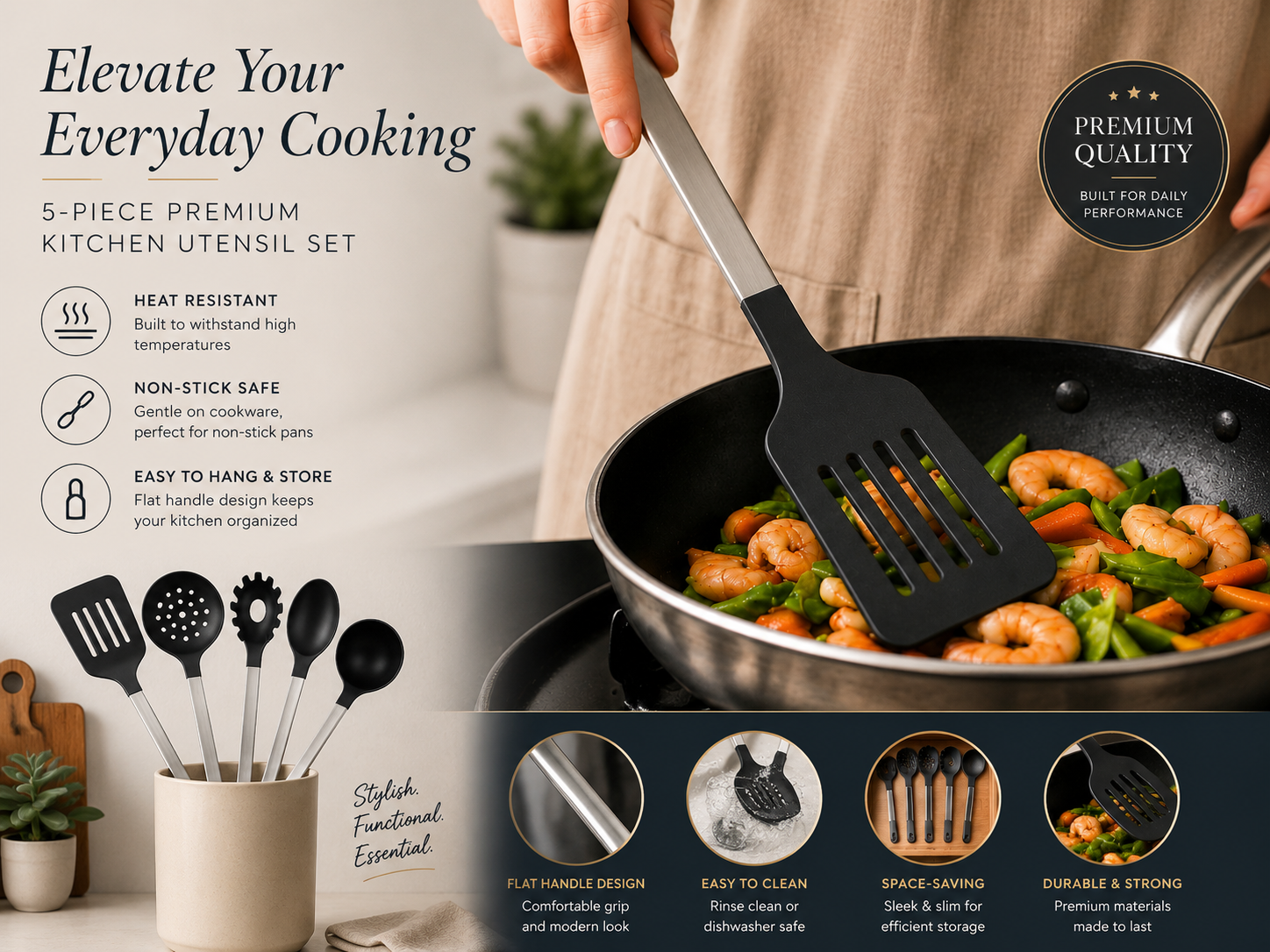 LUNÉA HOME 5-Piece Kitchen Utensil Set
