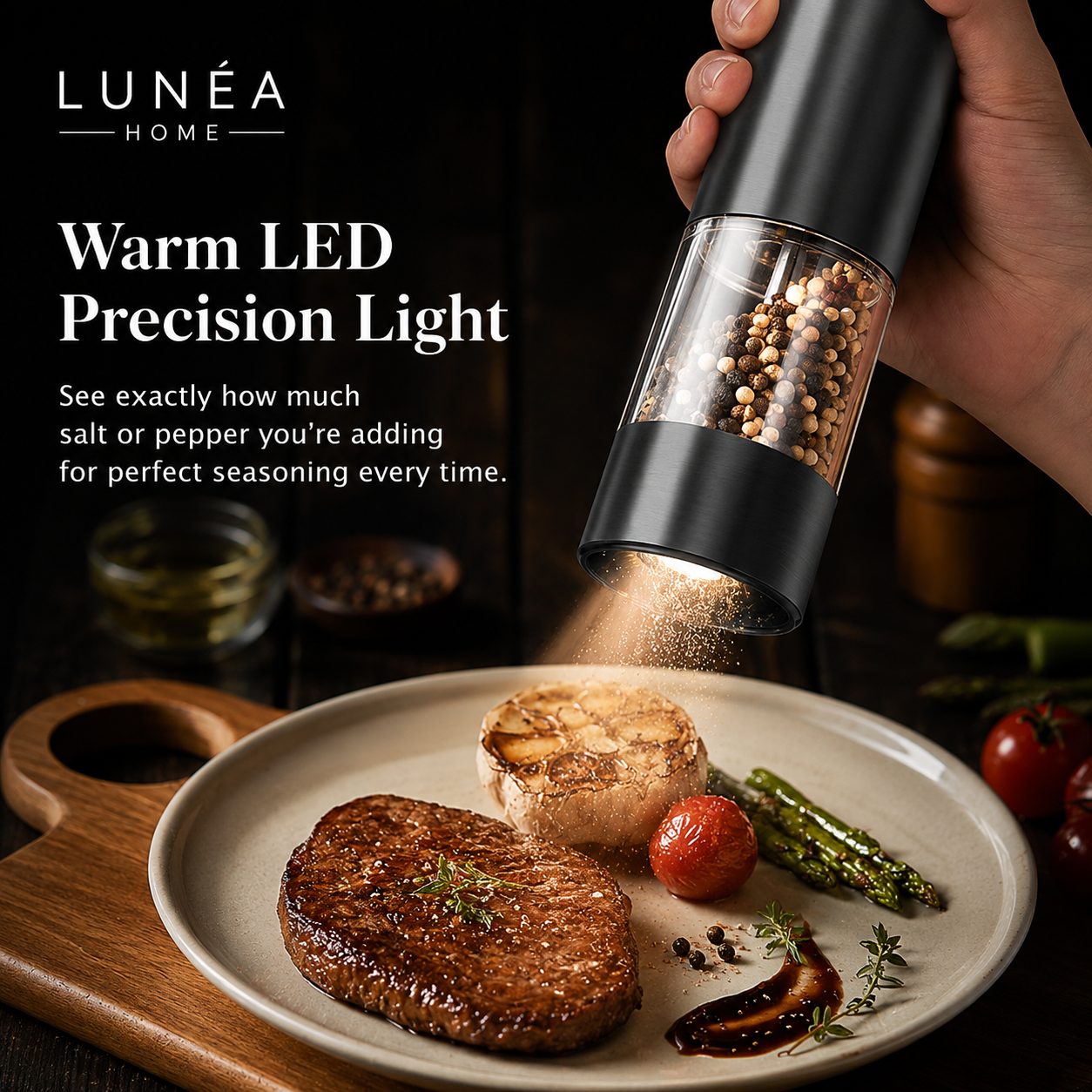 LUNÉA HOME Rechargeable Salt & Pepper Grinder Set | Electric Spice Mill