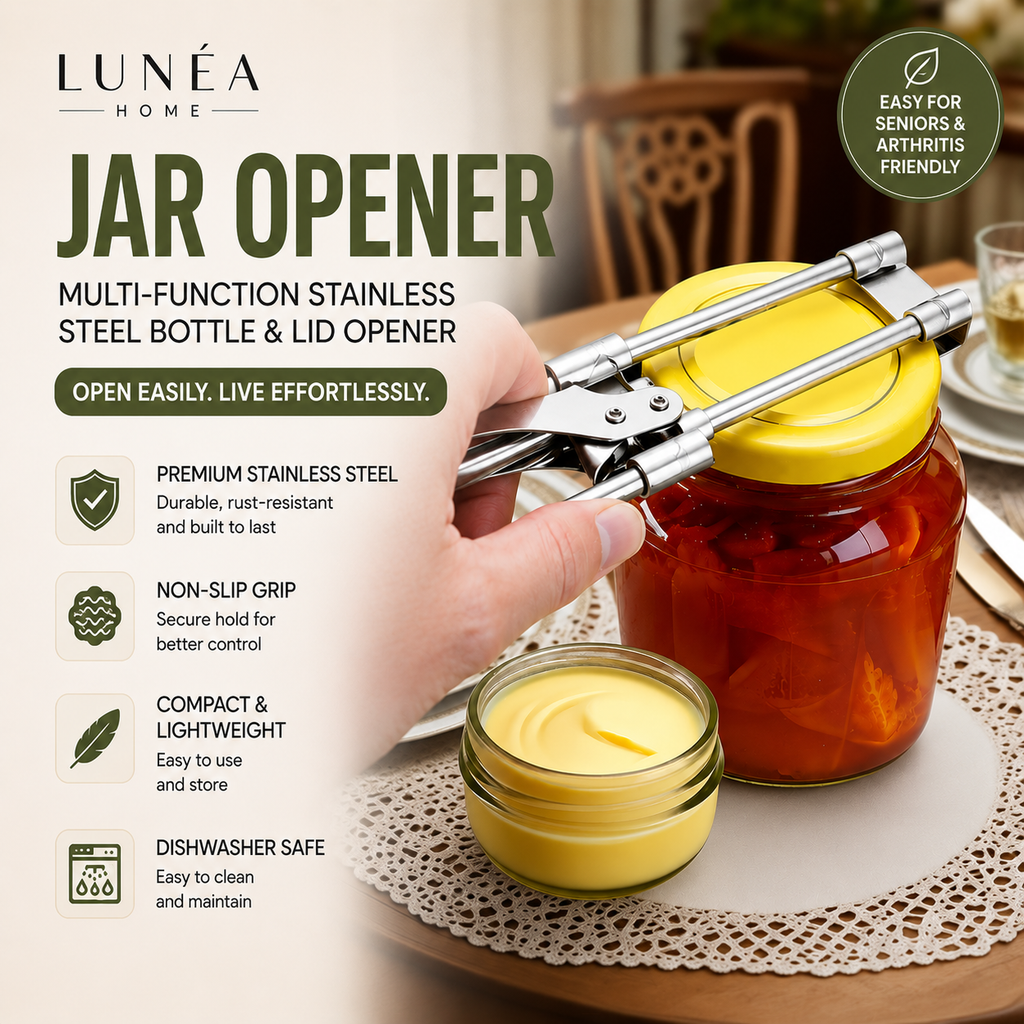 LUNÉA HOME Adjustable Jar Opener | Multi-Function Stainless Steel Bottle & Lid Opener
