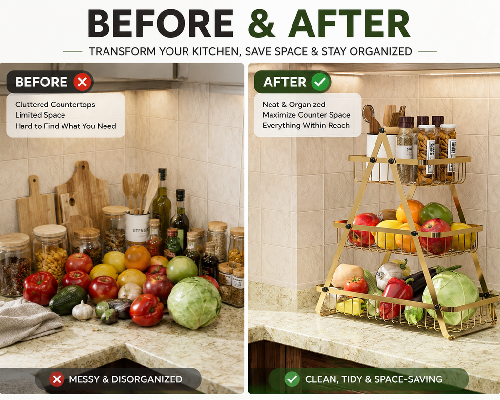 LUNÉA HOME Kitchen Counter Fruit Storage Rack | Space Saving Organizer