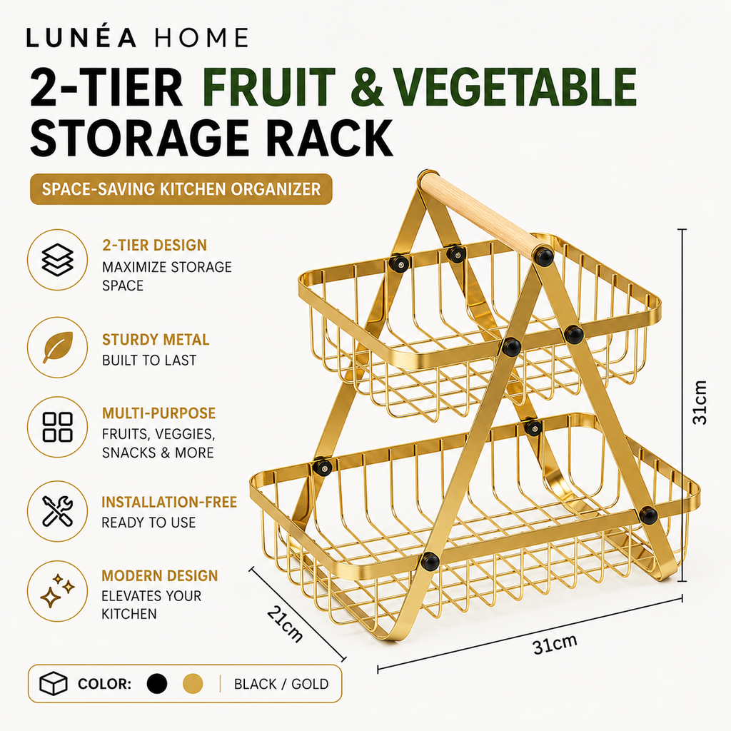LUNÉA HOME Kitchen Counter Fruit Storage Rack | Space Saving Organizer