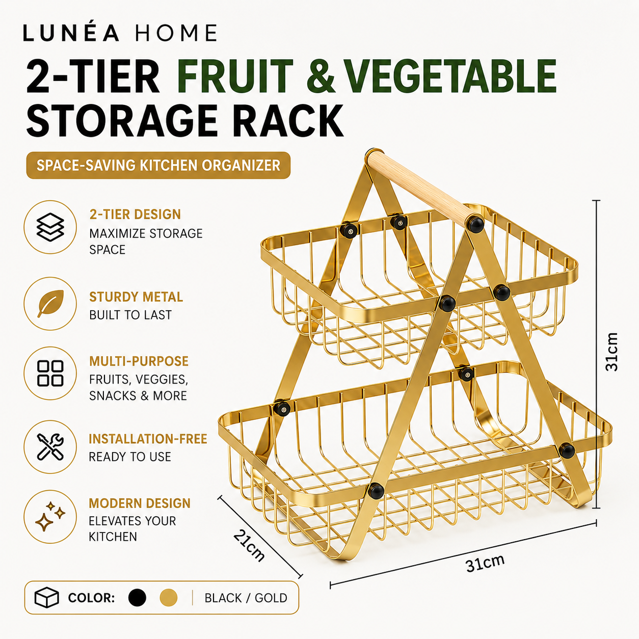 LUNÉA HOME Kitchen Counter Fruit Storage Rack | Space Saving Organizer