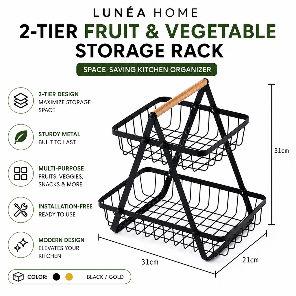 LUNÉA HOME Kitchen Counter Fruit Storage Rack | Space Saving Organizer