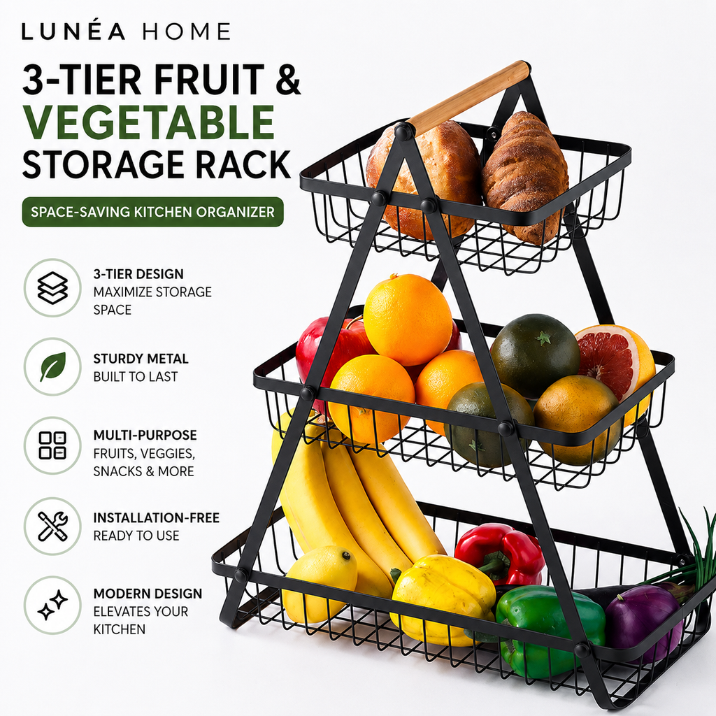 LUNÉA HOME Kitchen Counter Fruit Storage Rack | Space Saving Organizer