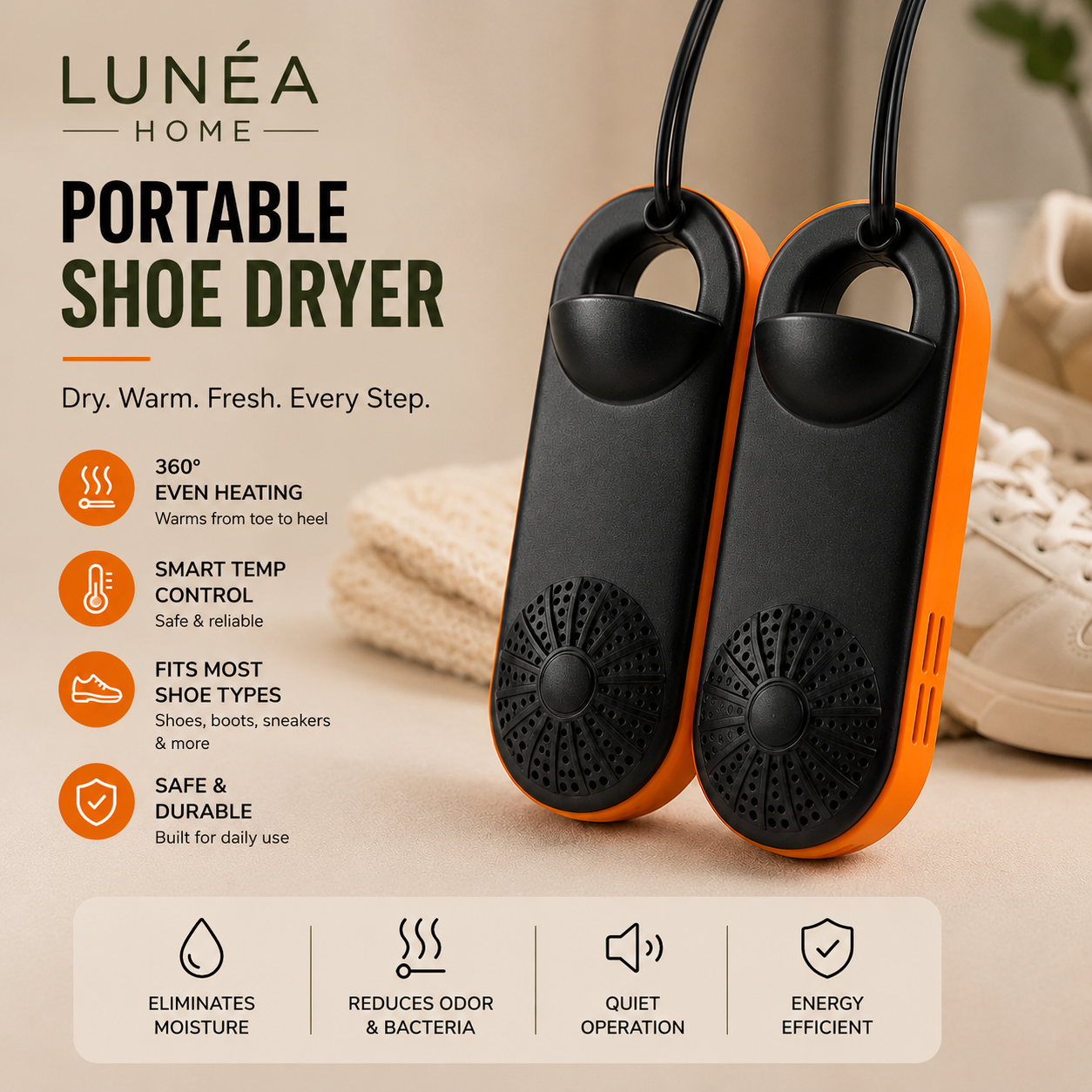 LUNÉA HOME Portable Shoe Dryer | Fast Drying Electric Boot Dryer