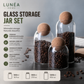 LUNÉA HOME Glass Storage Jar with Cork Lid | Airtight Coffee, Tea & Candy Container
