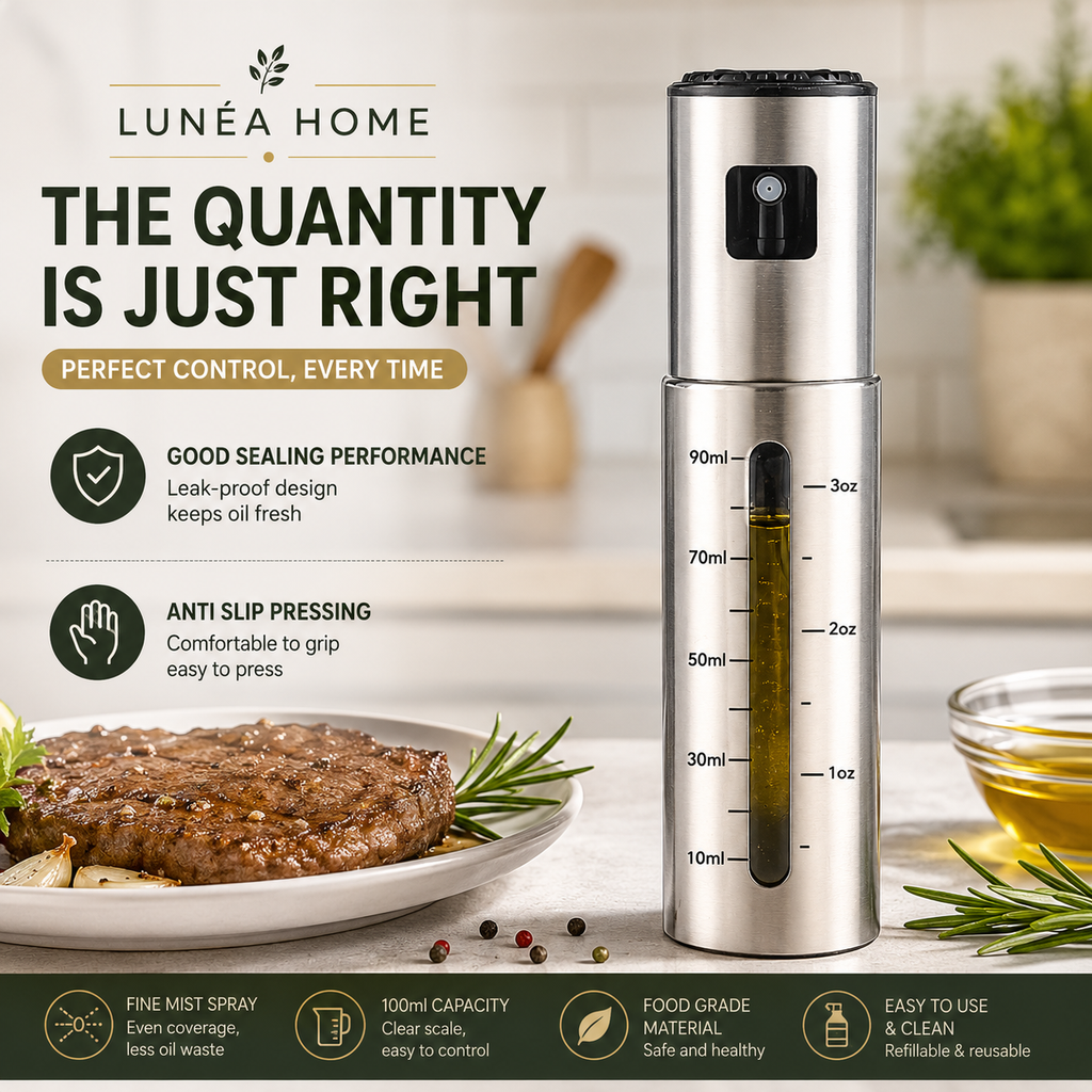 LUNÉA HOME 100ml Oil Sprayer | Refillable Cooking Oil Spray for Kitchen & BBQ